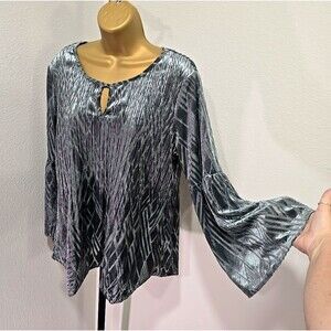 Investments Womens Velvet Burnout Flare Top Womens Lge Sage Green Forest Fairy